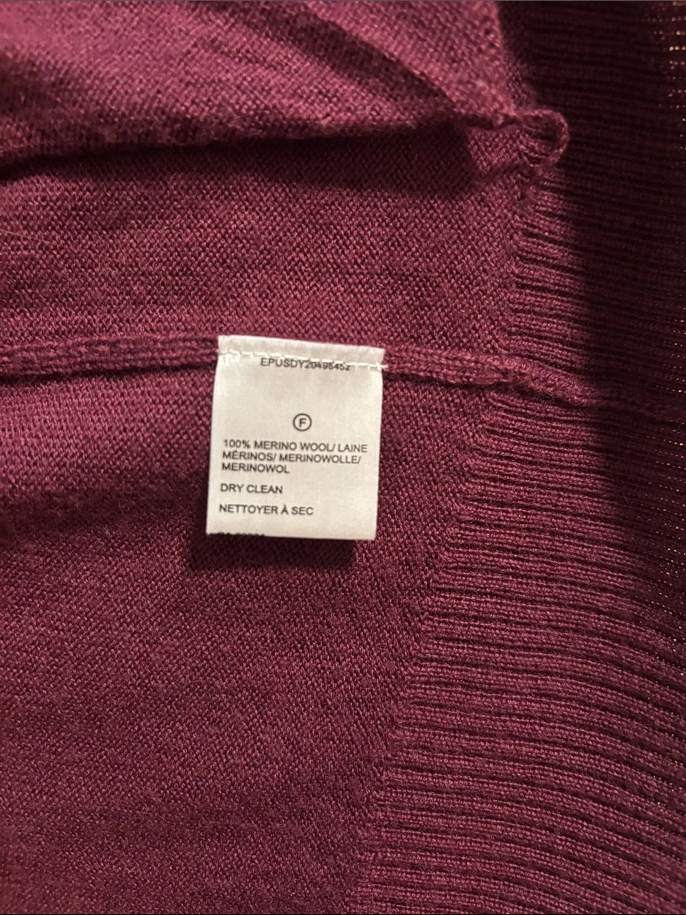 Lord & Taylor Burgundy Merino Wool Open-Front Pocket Cardigan